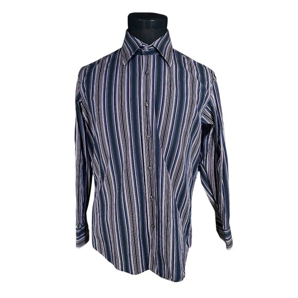 Hugo Boss Other - Boss Hugo Boss Men's Black Purple Striped Long Sleeve Button Front Shirt Size 16